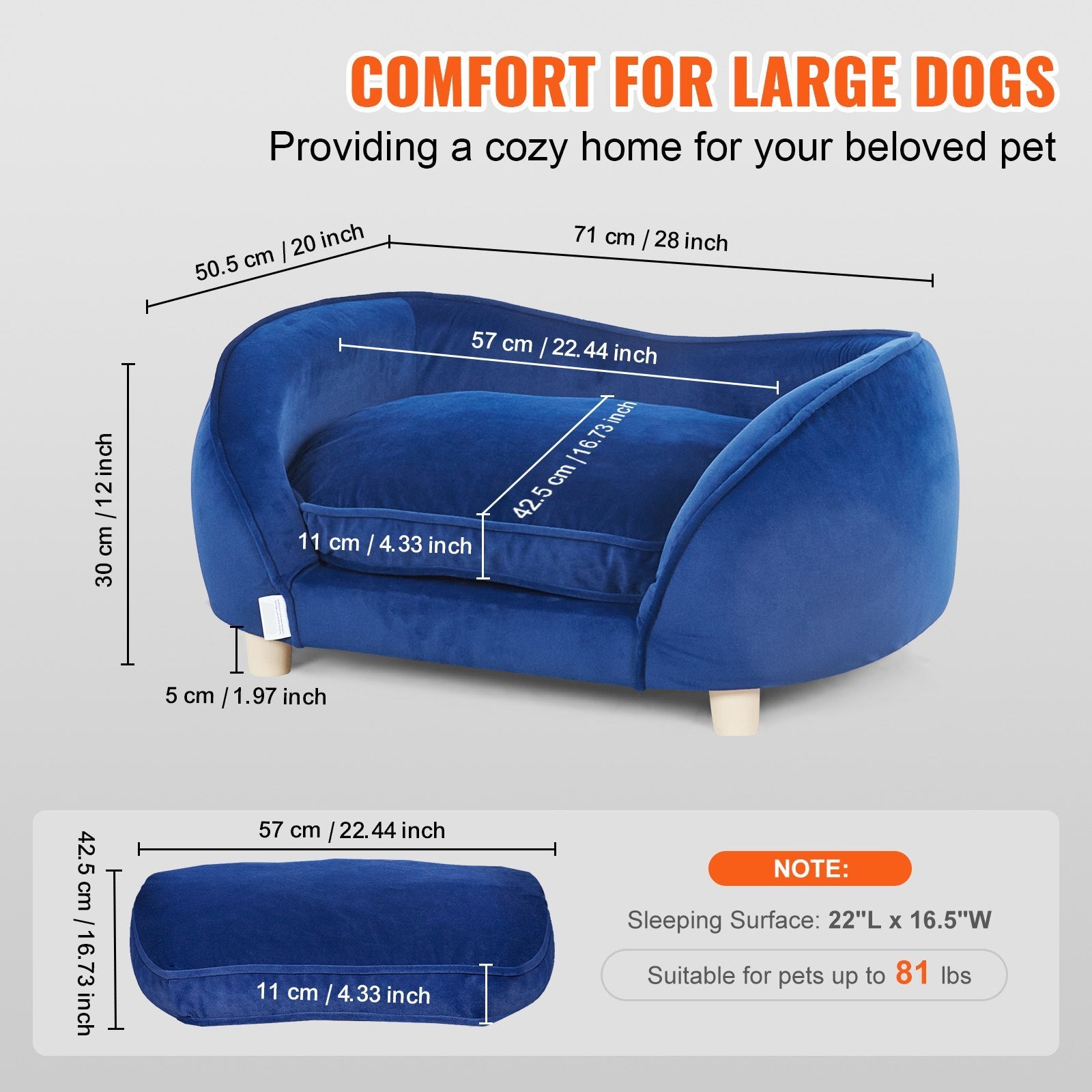 VEVOR Haustier Sofa Hundecouch für mittelgroße Hunde und Katzen Hundesofa Bett 81 lbs